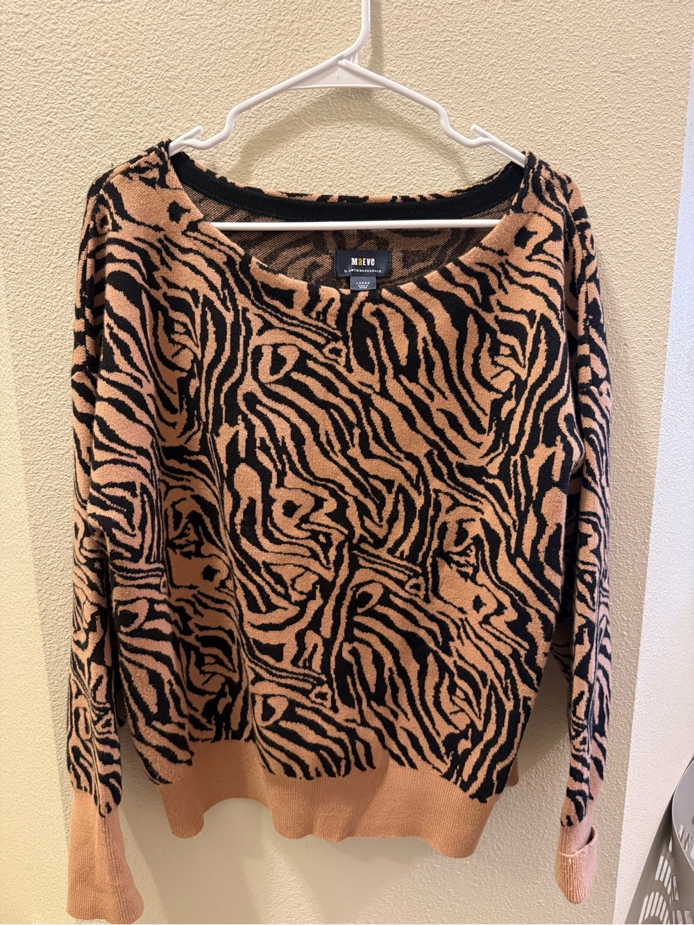 Anthropologie Black and Tan Zebra-Print Sweater